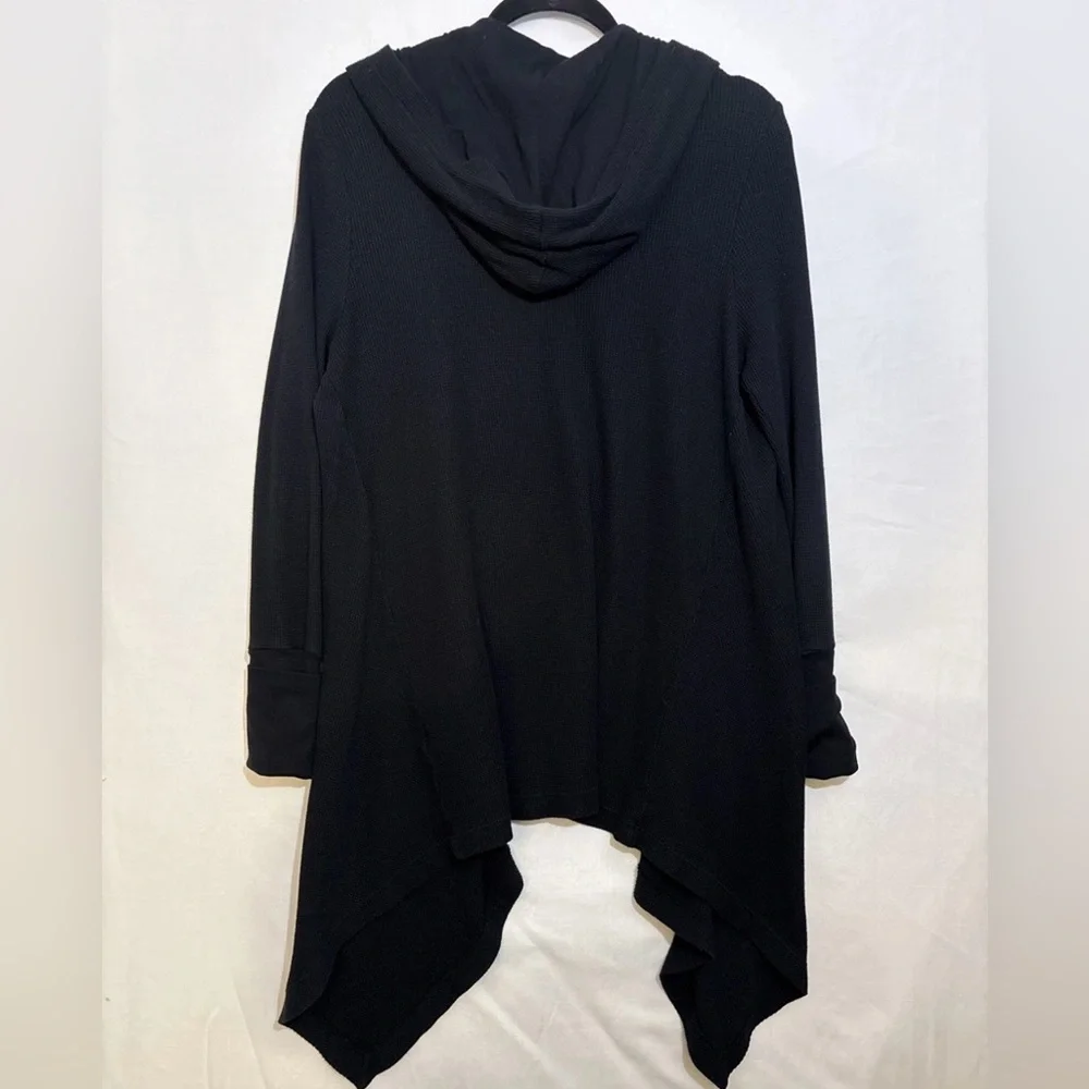 Splendid Thermal Cotton Cardigan Sz XL Waffle Knit Hooded Open Front Waterfall - Picture 6 of 9